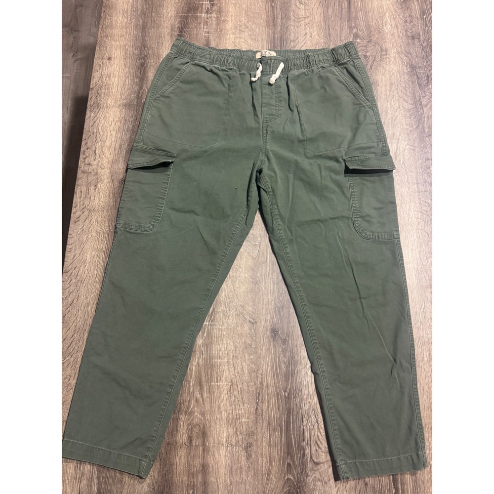 Blue Mountain Mens Cargo Pants Olive Green Elastic Waist Drawstring Size L